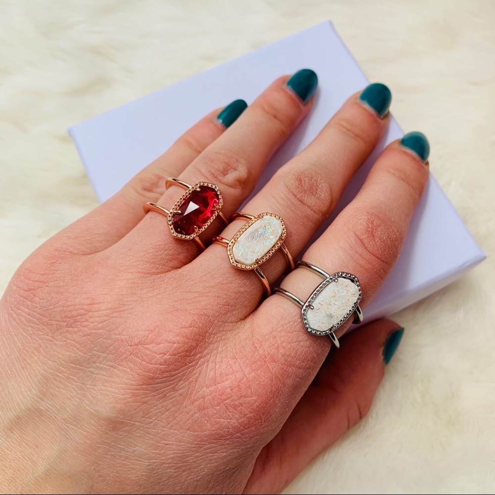 Kendra Scott Elyse Ring In Silver Iridescent Drusy - Picture 2 of 8